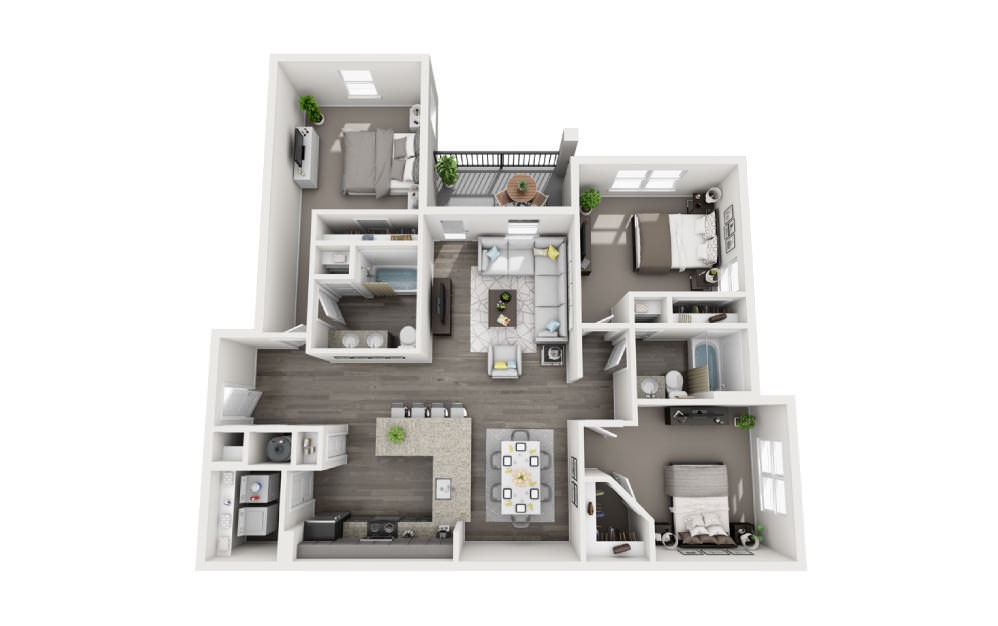 C-1 - 3 bedroom floorplan layout with 2 bathrooms and 1410 square feet