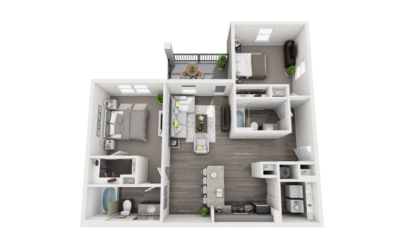 B-1 - 2 bedroom floorplan layout with 2 bathrooms and 1105 square feet