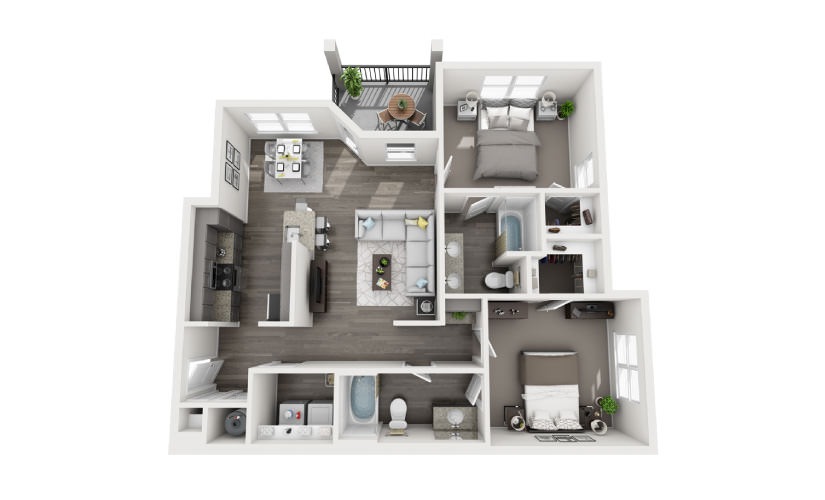 B-2 - 2 bedroom floorplan layout with 2 bathrooms and 1169 square feet